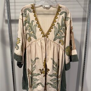 Zara Embroidered Linen Blend Dress - size XL